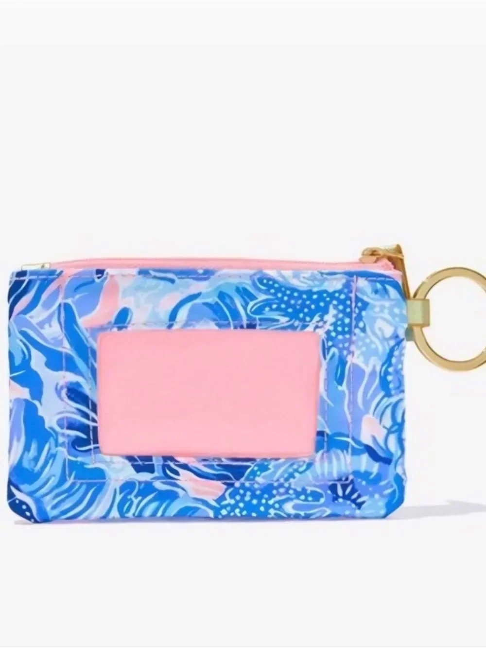 Lilly Pulitzer Blue and Pink Floral ID Case with Gold Trim